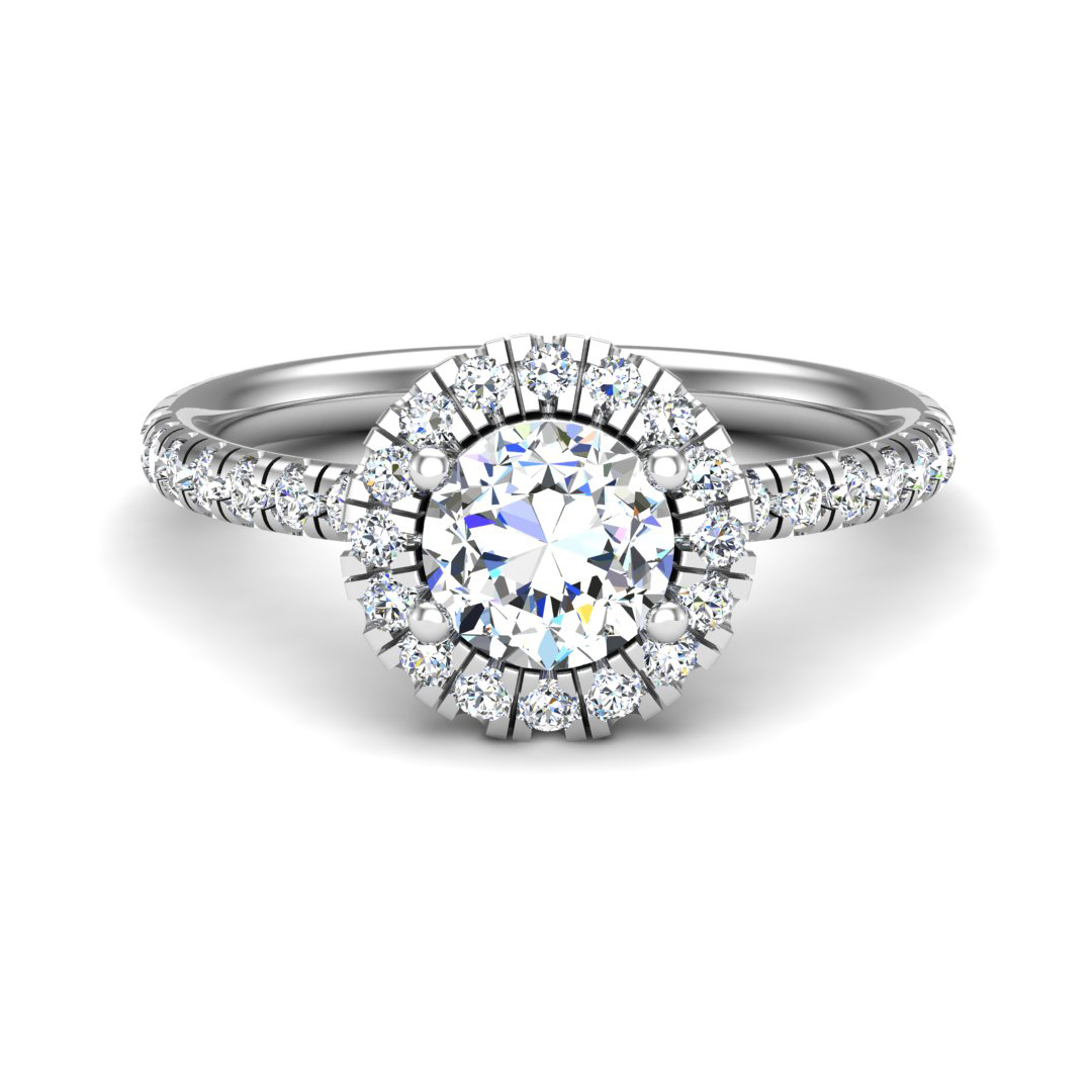 Chloe Single Row Halo with Pave Band